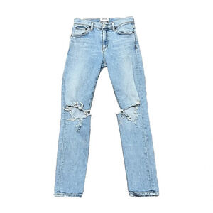 Agolde Blue Straight Leg Distressed Jeans
